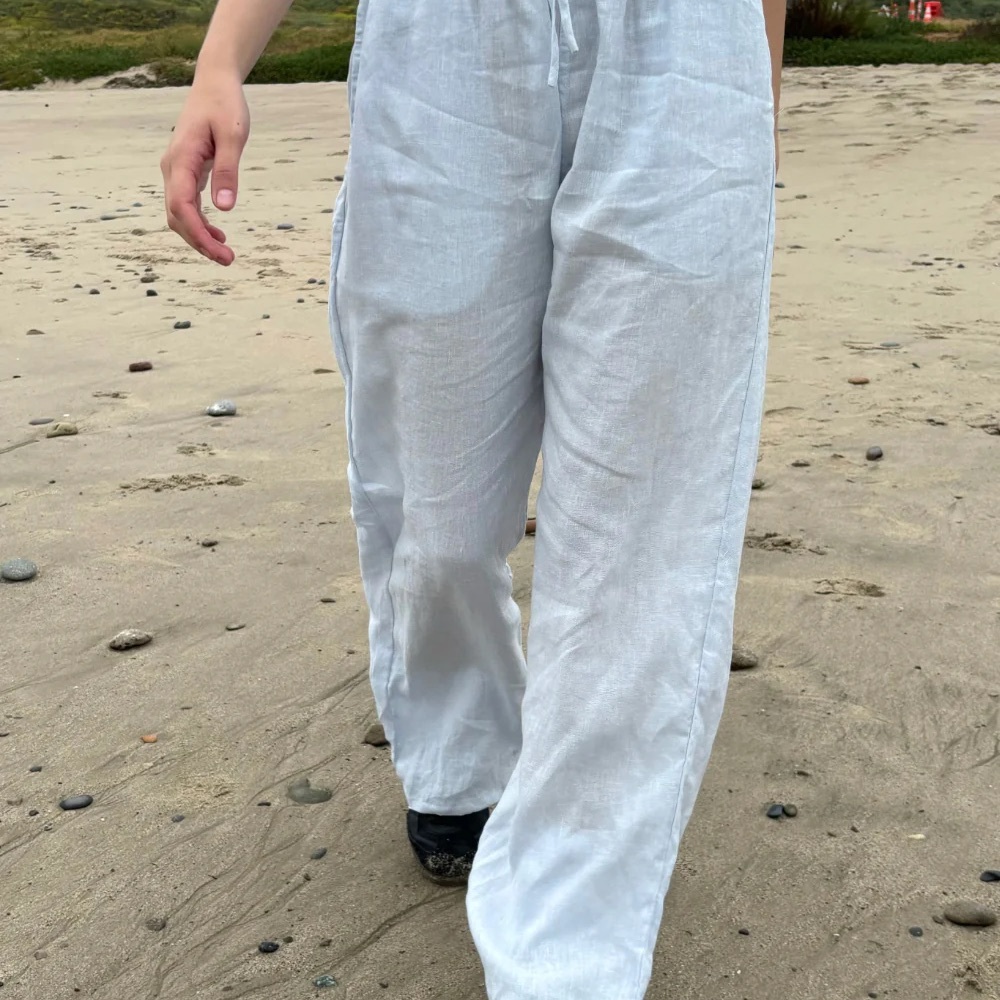 Women's light blue Brandy Melville wide legged  Linen Pants